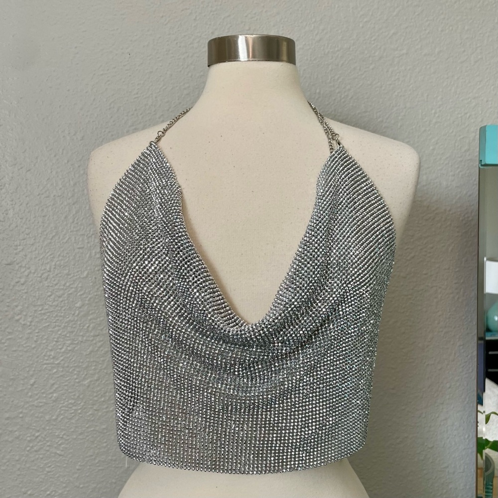 NWT Bodyrage Silver Chainmail Halter Top OSFM Clubwear Sexy New
